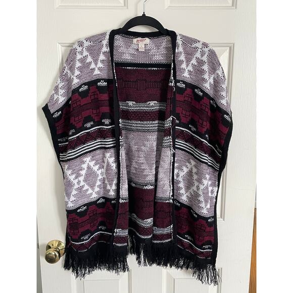 Arizona Jean Company XL Women Open Cardigan Tassle Red Black Geometric See Below - Picture 1 of 8
